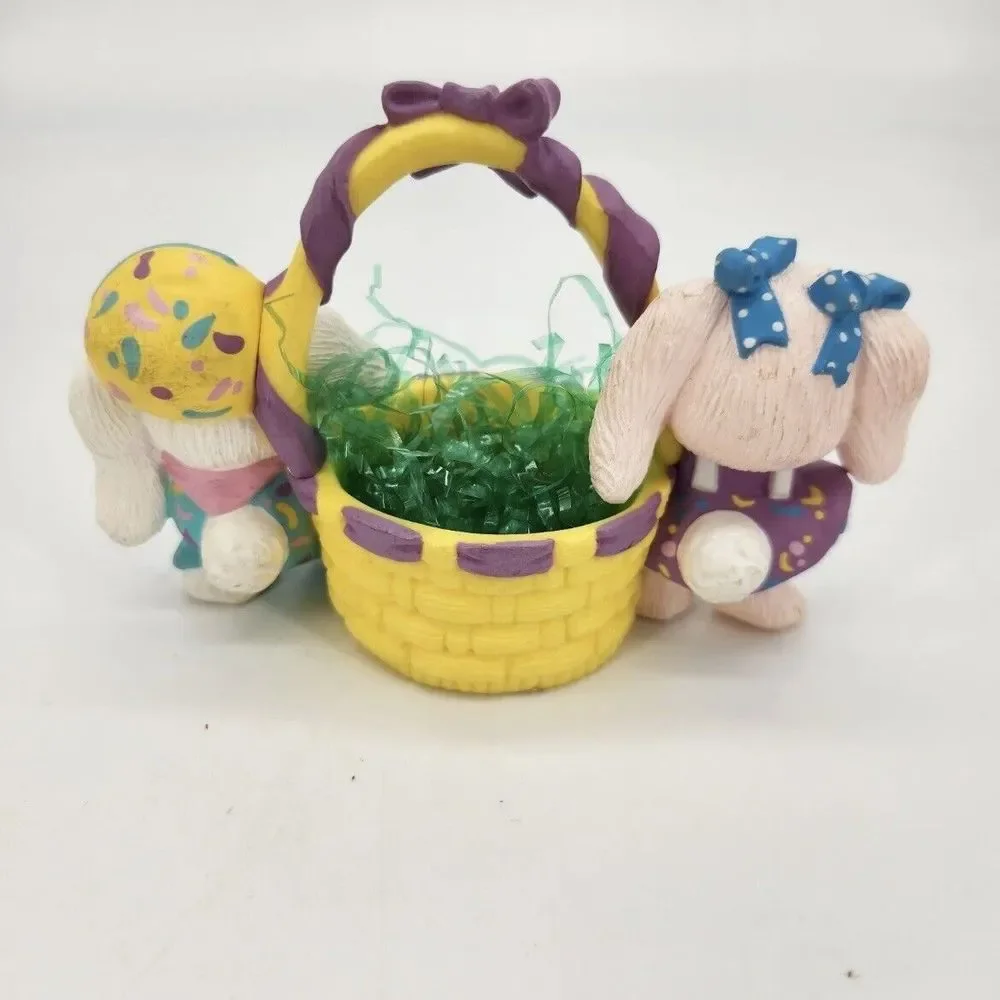 1991 NEW in Box Hallmark CRAYOLA BUNNY FIGURINE Boy Girl Bunny & Easter Basket